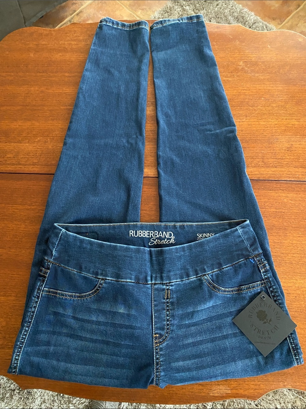 Rubberband Dark Wash Denim Jeans with Back Pocket Detail